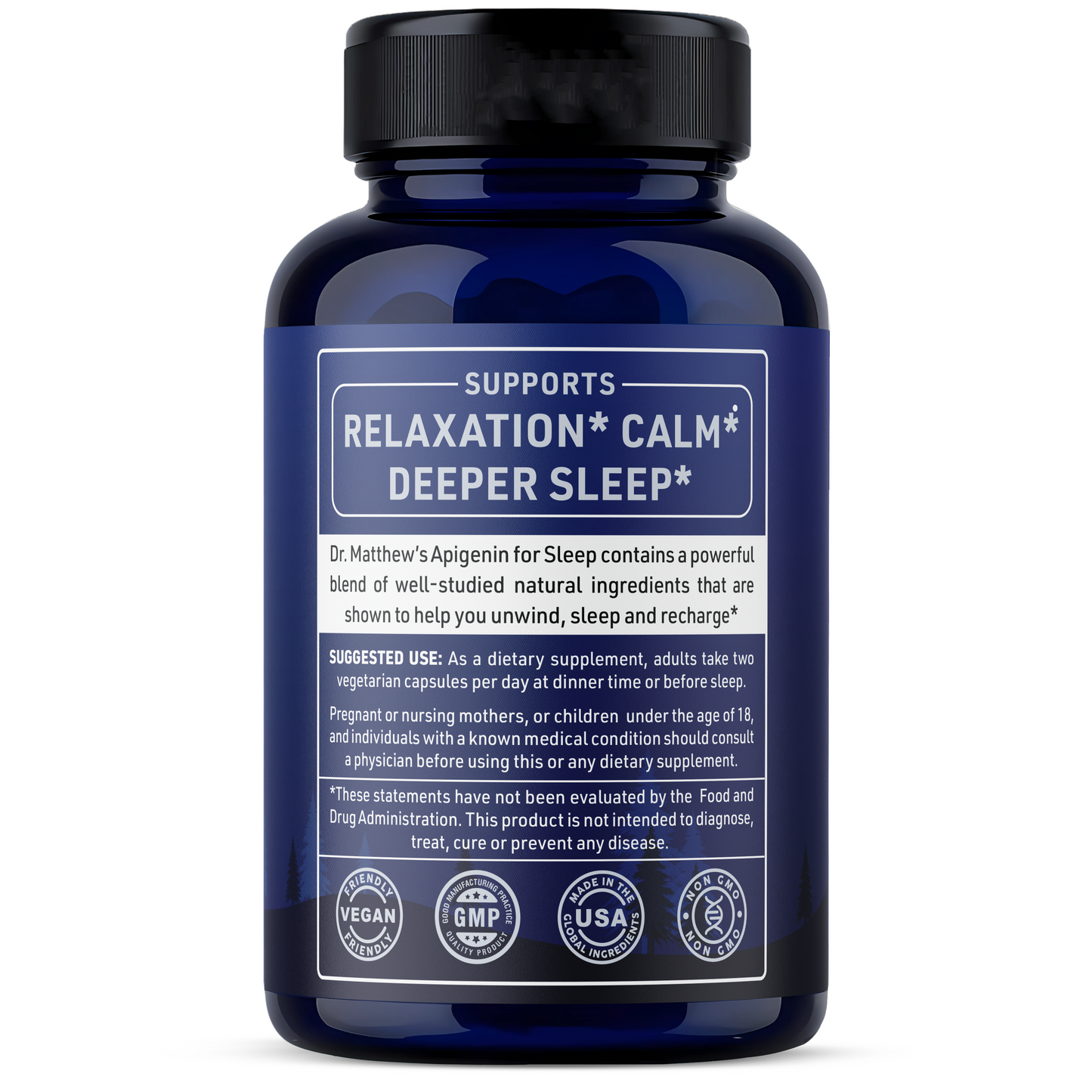 Apigenin Supplement for Sleep — Melatonin Free, Plant-Based Nighttime Support — With Magnesium, L-Theanine, Lemon Balm, Valerian, Passion Flower & Black Pepper — Restful Nights & Clear Mornings