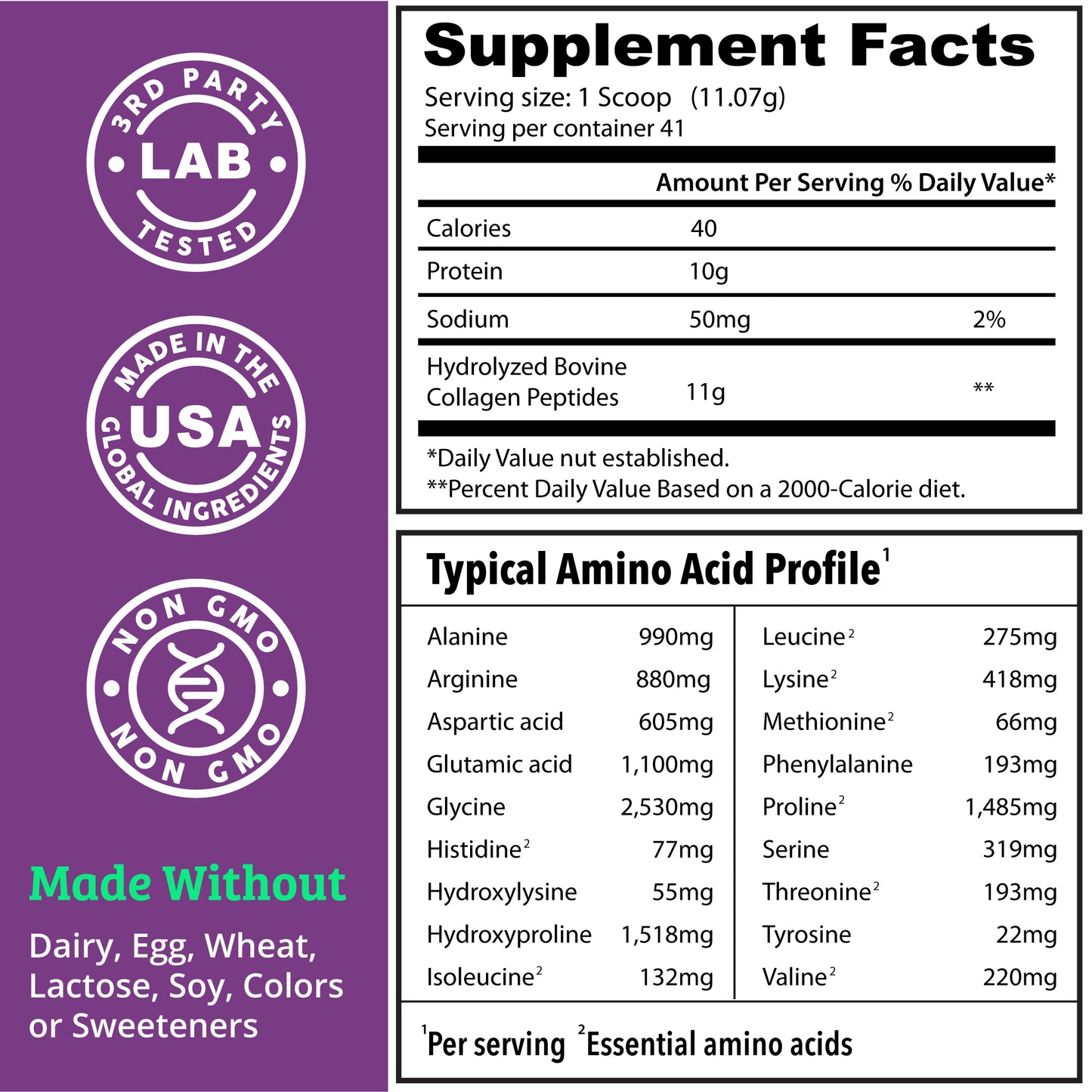 Collagen Protein Powder. Unflavored. Grass Fed. For Joints, Skin, Hair Growth & Muscle Recovery.