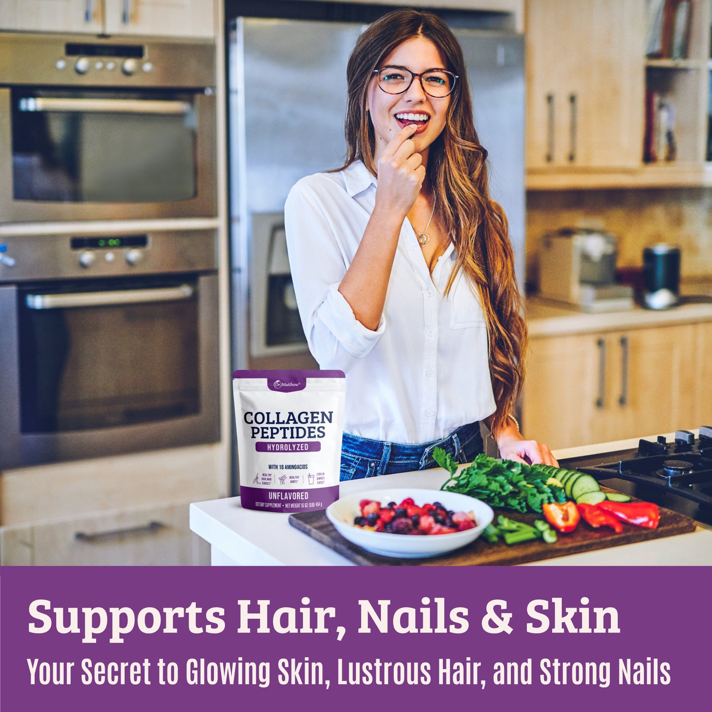 Collagen Protein Powder. Unflavored. Grass Fed. For Joints, Skin, Hair Growth & Muscle Recovery.