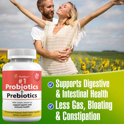 Probiotic Supplement with Prebiotic. 15 Strains. 50 Billion CFU.