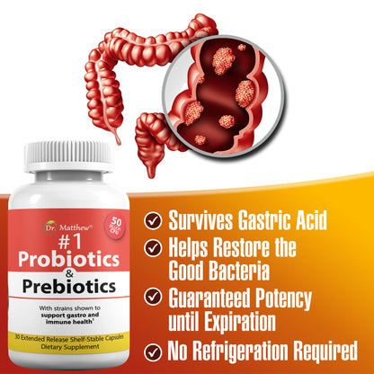 Probiotic Supplement with Prebiotic. 15 Strains. 50 Billion CFU.