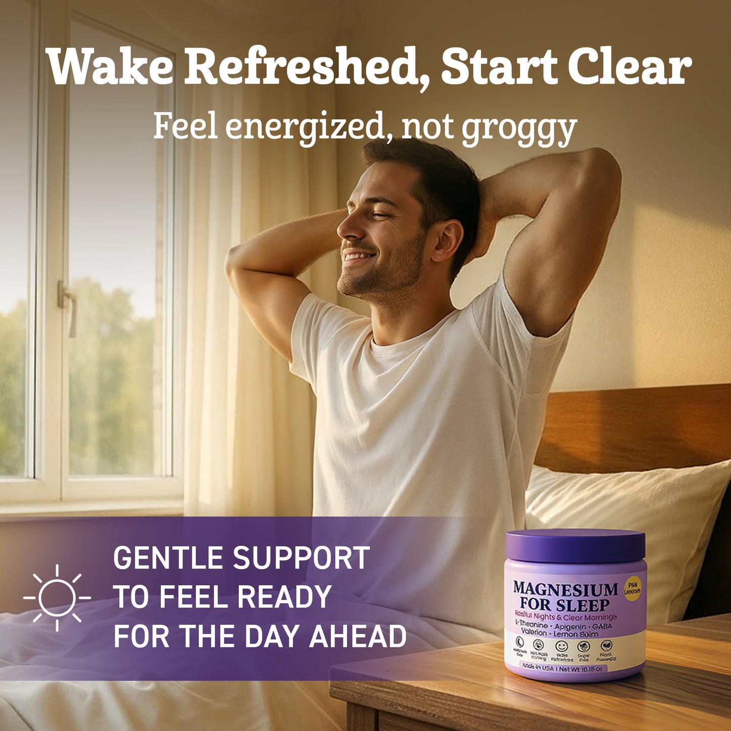 Magnesium Powder for Sleep—Melatonin-Free Night Drink. Sleep Aid with Magnesium Glycinate + Citrate, GABA, L-Theanine, Apigenin, Valerian & Lemon Balm—Sugar-Free