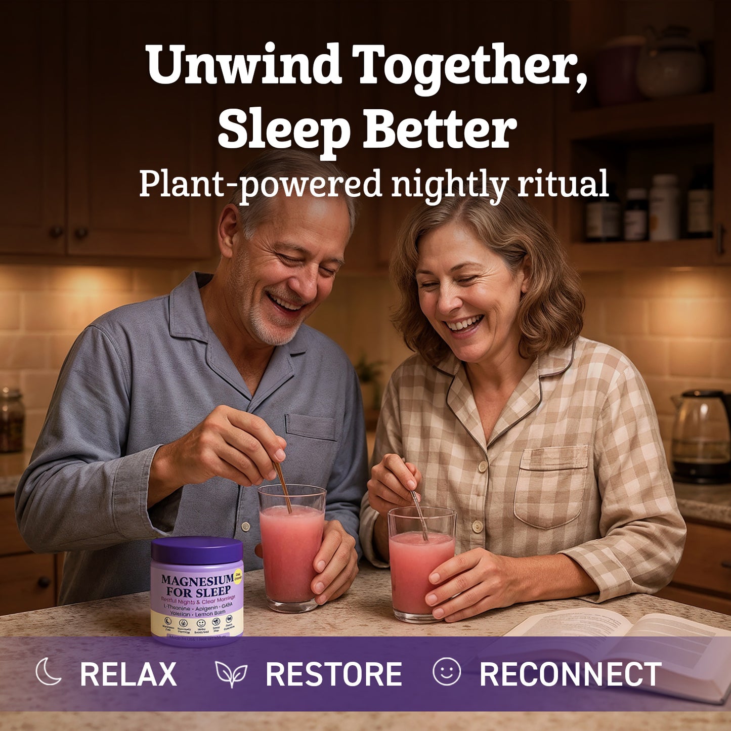 Magnesium Powder for Sleep—Melatonin-Free Night Drink. Sleep Aid with Magnesium Glycinate + Citrate, GABA, L-Theanine, Apigenin, Valerian & Lemon Balm—Sugar-Free
