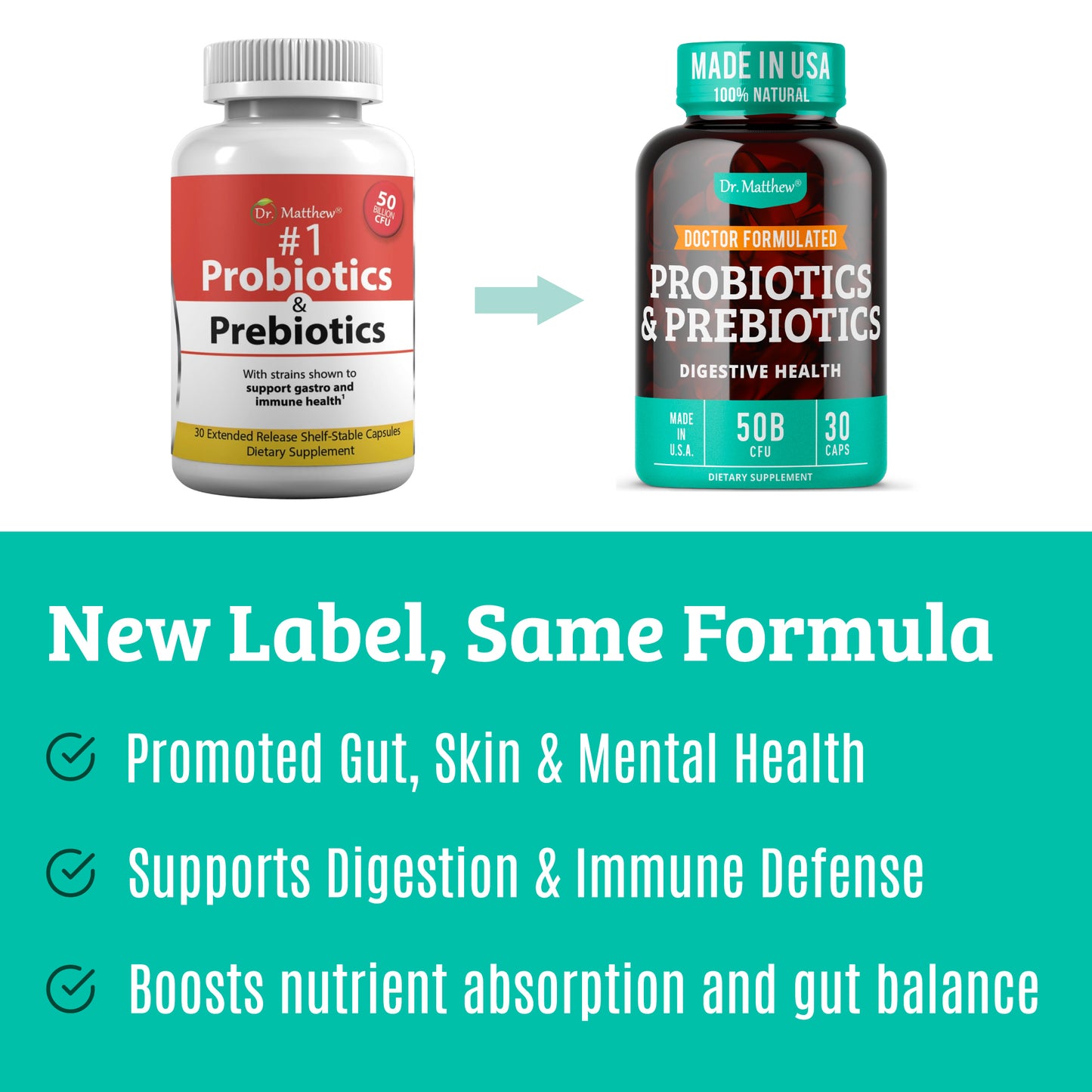 Probiotic Supplement with Prebiotic. 15 Strains. 50 Billion CFU.
