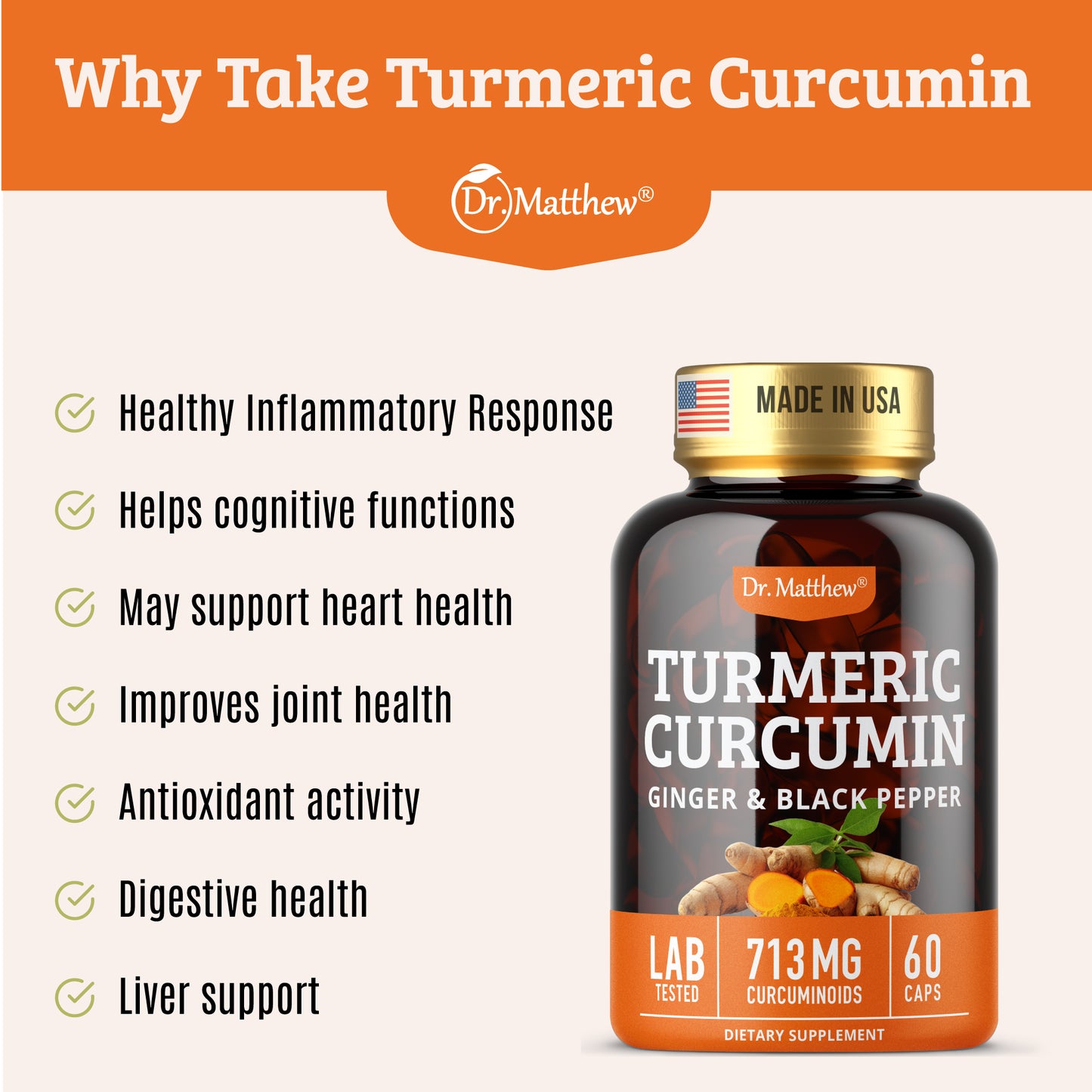 Turmeric Curcumin with Ginger and Black Pepper. 15X High Potency & Absorption