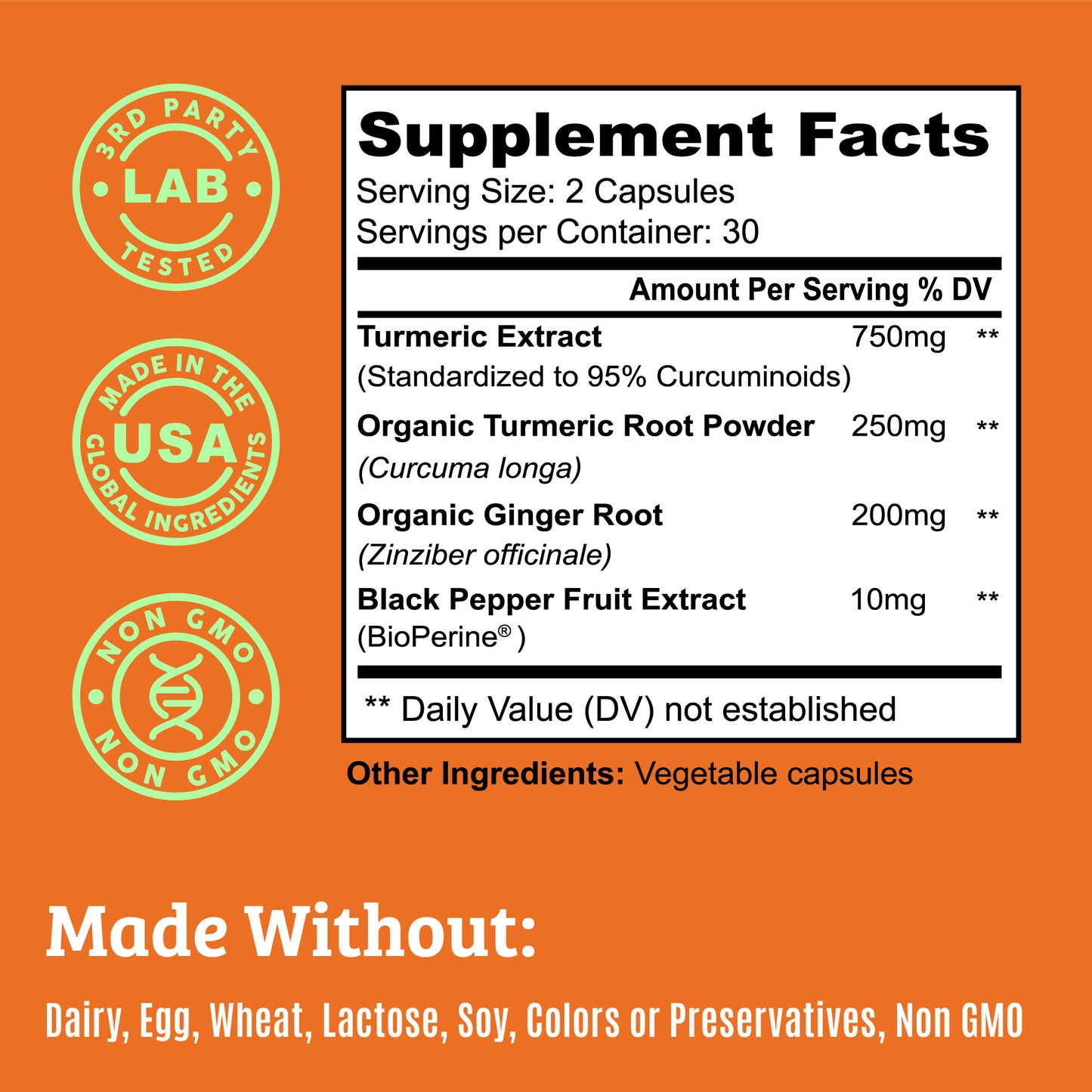 Turmeric Curcumin with Ginger and Black Pepper. 15X High Potency & Absorption
