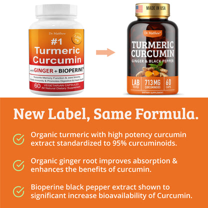 Turmeric Curcumin with Ginger and Black Pepper. 15X High Potency & Absorption