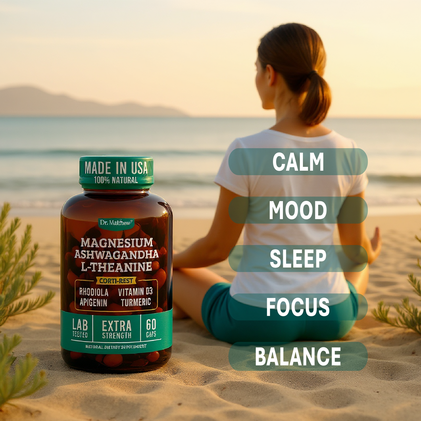 Cortisol Supplement with Ashwagandha KSM-66, Magnesium Glycinate & Threonate.