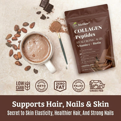 Chocolate Collagen Powder with Hyaluronic Acid, Biotin and Vitamin C