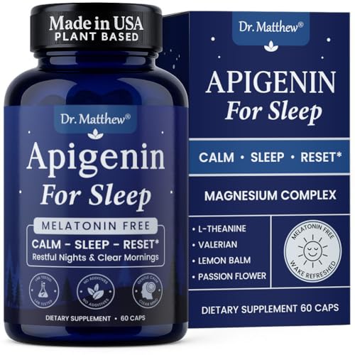 Apigenin Supplement for Sleep — Melatonin Free, Plant-Based Nighttime Support — With Magnesium, L-Theanine, Lemon Balm, Valerian, Passion Flower & Black Pepper — Restful Nights & Clear Mornings