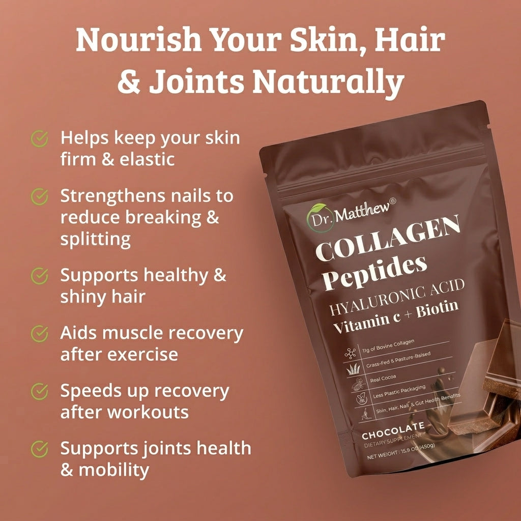 Chocolate Collagen Powder with Hyaluronic Acid, Biotin and Vitamin C