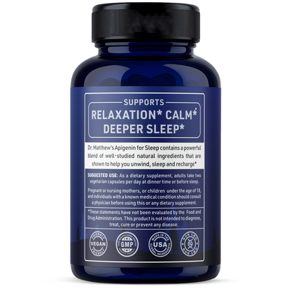 Apigenin Supplement for Sleep — Melatonin Free, Plant-Based Nighttime Support — With Magnesium, L-Theanine, Lemon Balm, Valerian, Passion Flower & Black Pepper — Restful Nights & Clear Mornings